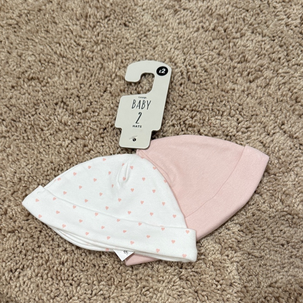 George Baby Heart Print and Pink Hat Set